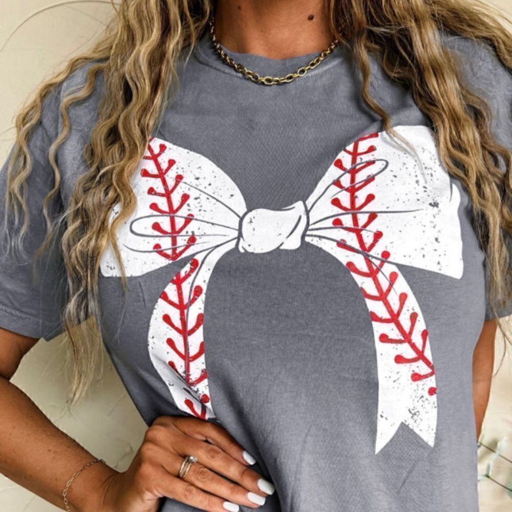 Baseball Bow Rolled Sleeve T-Shirt
